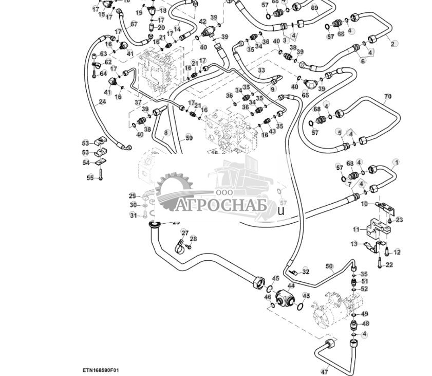 Трубопроводы системы рулевого управления, система автоматического управления AutoTrac™, с резервным насосом (12) (801465 - 804100) - ST872537 528.jpg